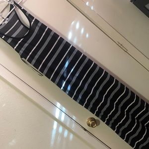 Black, white grey striped maxi dress